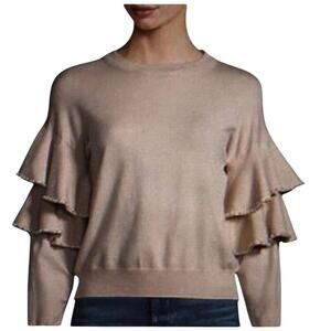 Stellah Pearly Trim Ruffle Sleeve Sweater Light Pink Peach Size Large NWT